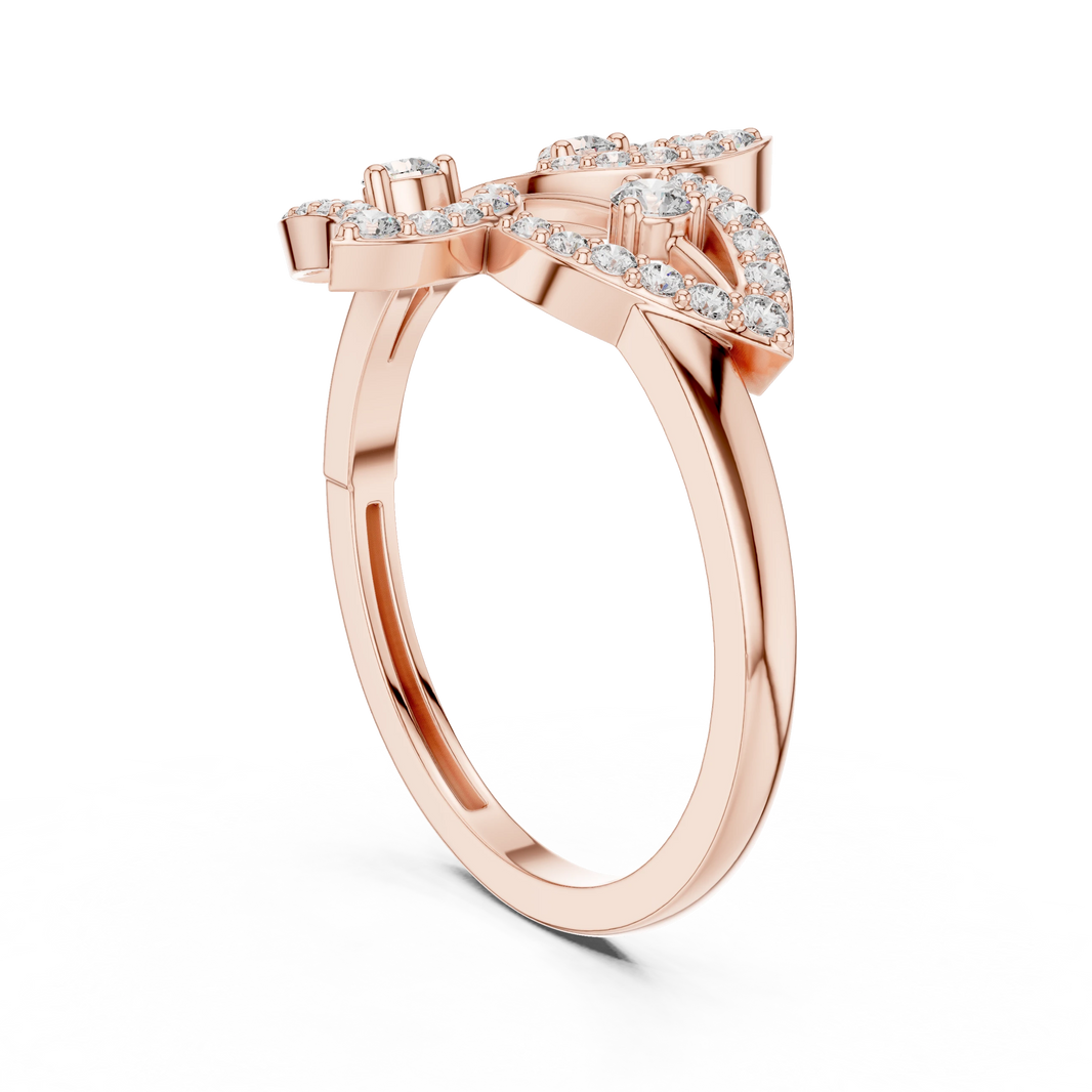 Three Leaf Open Pavé Moissanite Ring in rose 925 sterling silver, view 1