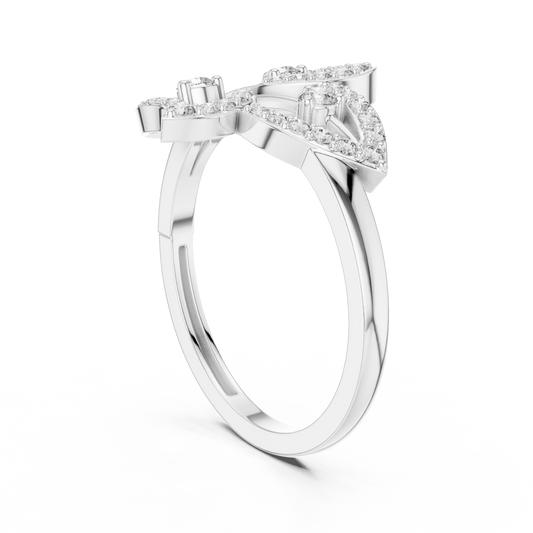 Three Leaf Open Pavé Moissanite Ring in white 925 sterling silver, view 1