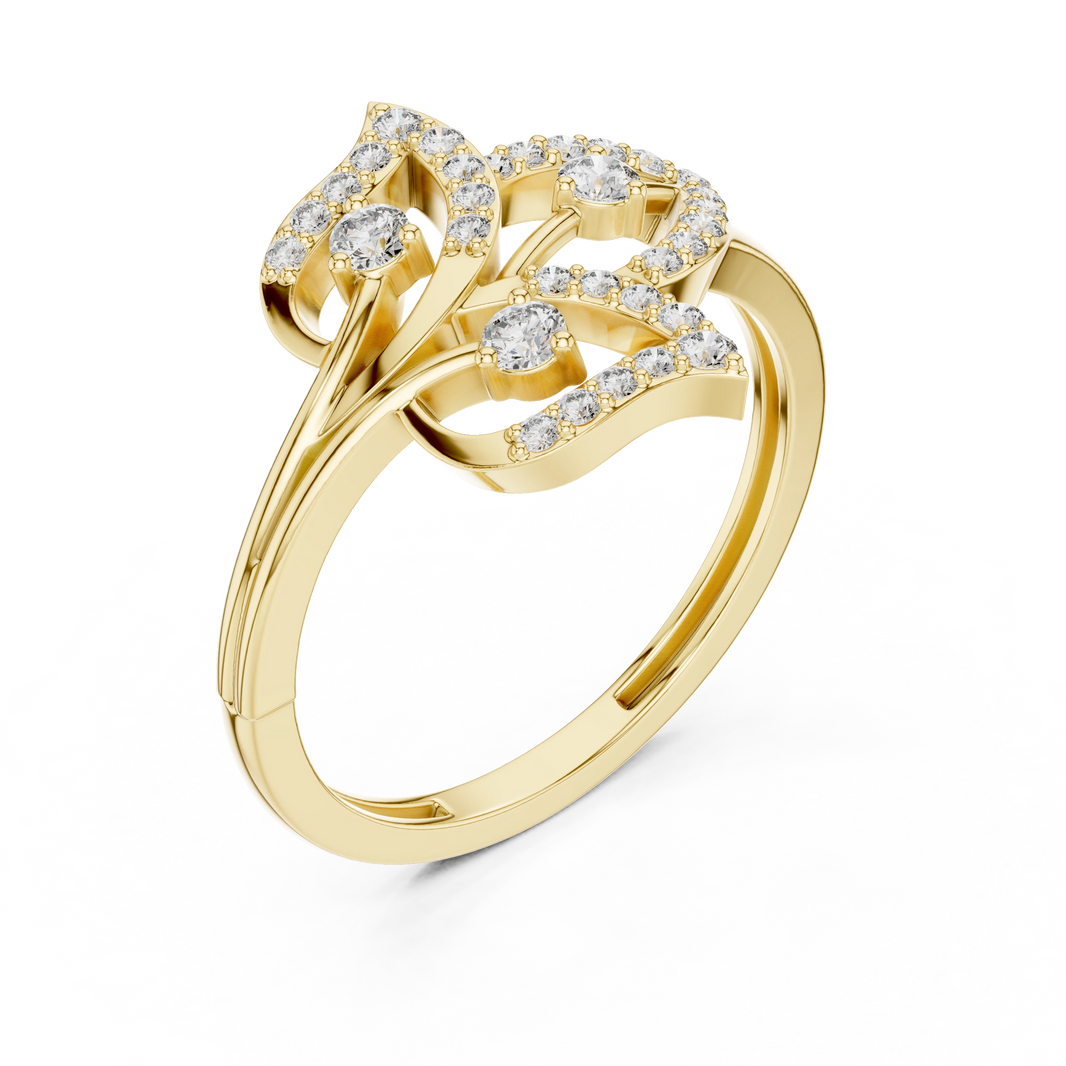 Three Leaf Open Pavé Moissanite Ring in yellow 925 sterling silver, view 2