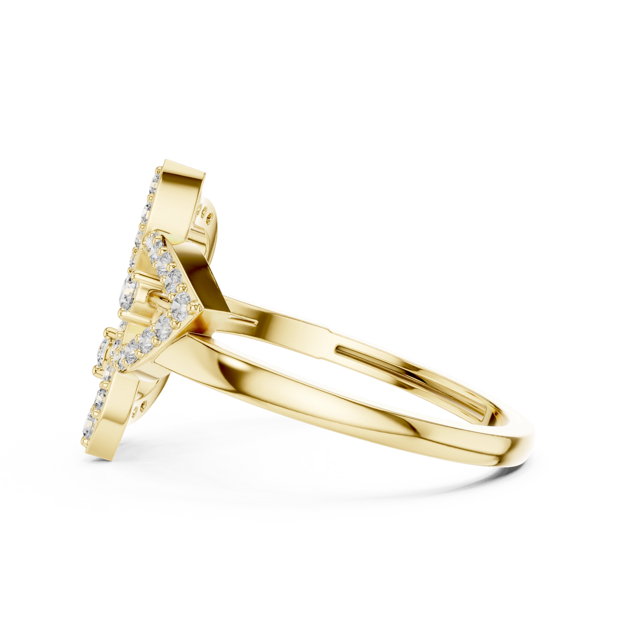 Three Leaf Open Pavé Moissanite Ring in yellow 925 sterling silver, view 3