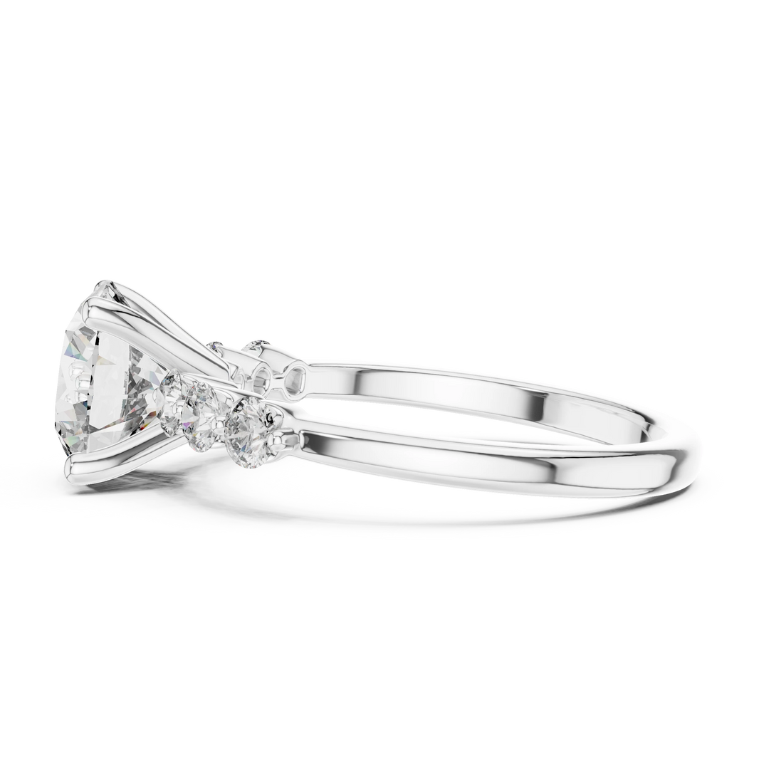 Round Seven Stone Moissanite Engagement Ring in white 925 sterling silver, view 3
