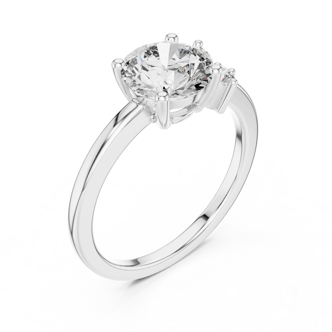 Round Asymmetric Marquise Cluster Moissanite Engagement Ring in white 925 sterling silver, view 2