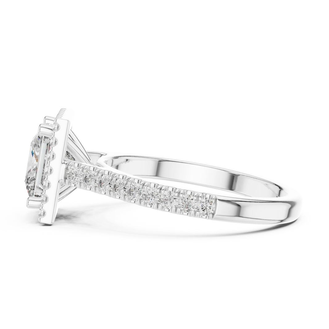 Princess Cut Square Halo Pavé Moissanite Engagement Ring in white 925 sterling silver, view 3