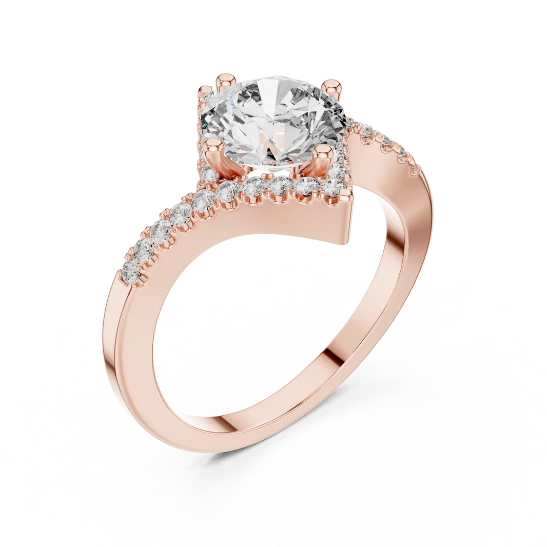 Round Kite Halo Bypass Moissanite Engagement Ring in rose 925 sterling silver, view 2