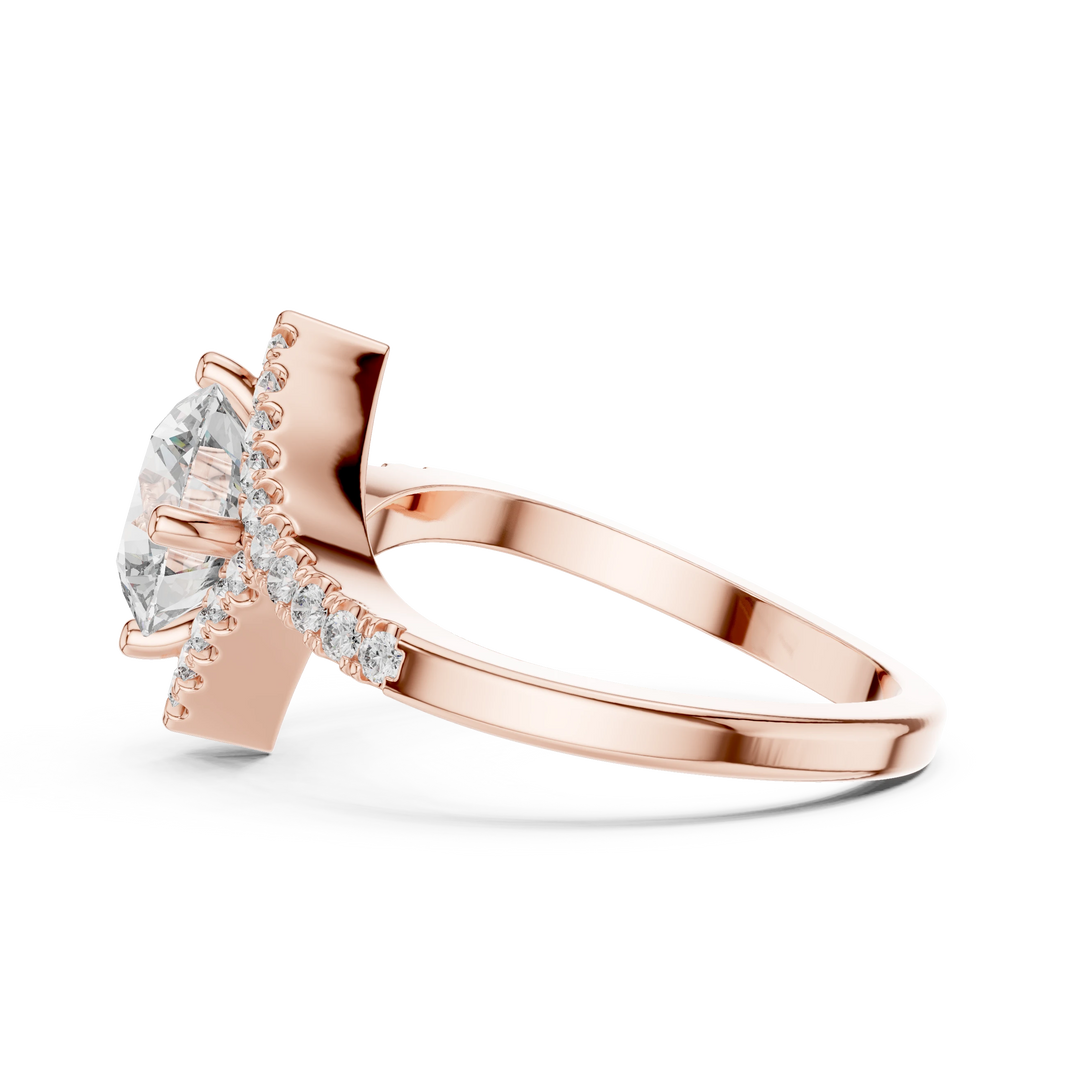Round Kite Halo Bypass Moissanite Engagement Ring in rose 925 sterling silver, view 3