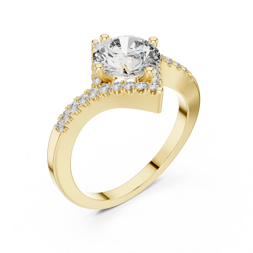Round Kite Halo Bypass Moissanite Engagement Ring in yellow 925 sterling silver, view 2