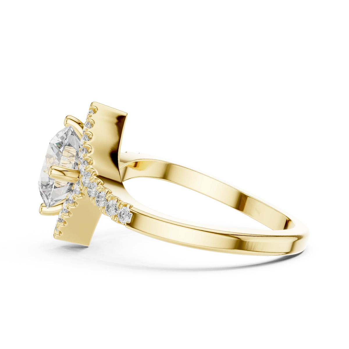 Round Kite Halo Bypass Moissanite Engagement Ring in yellow 925 sterling silver, view 3