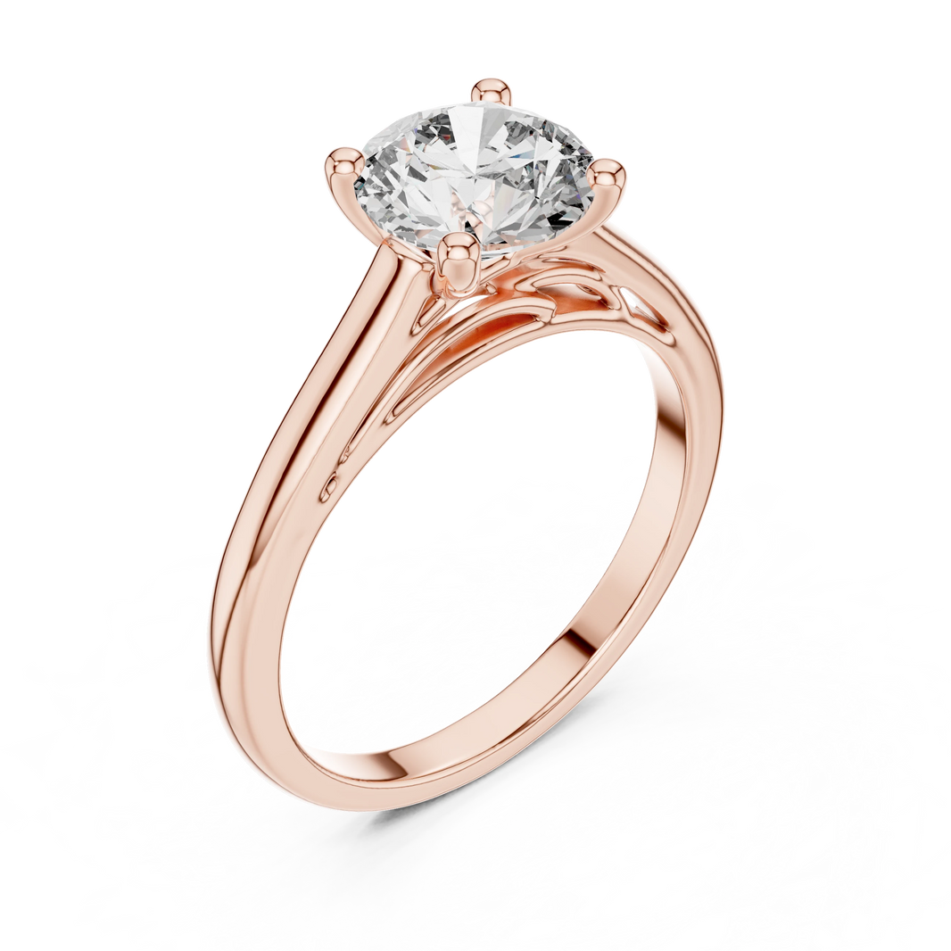 Round Cathedral Filigree Moissanite Engagement Ring in rose 925 sterling silver, view 2