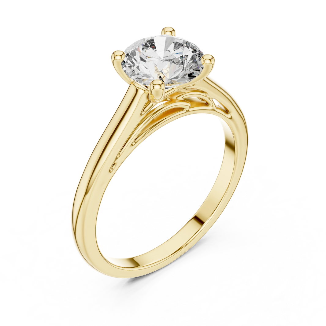 Round Cathedral Filigree Moissanite Engagement Ring in yellow 925 sterling silver, view 2