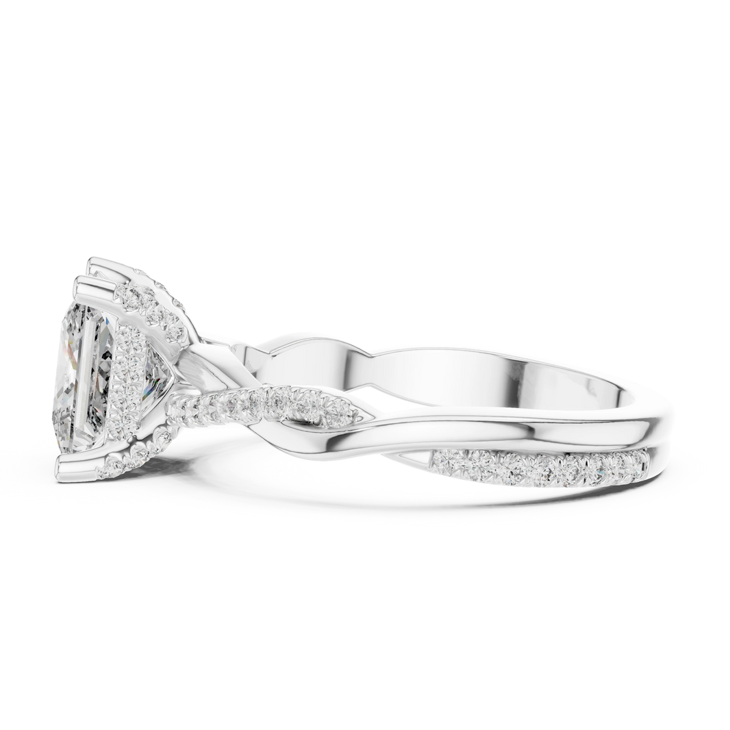 Princess Cut Hidden Halo Twist Moissanite Engagement Ring in white 925 sterling silver, view 3
