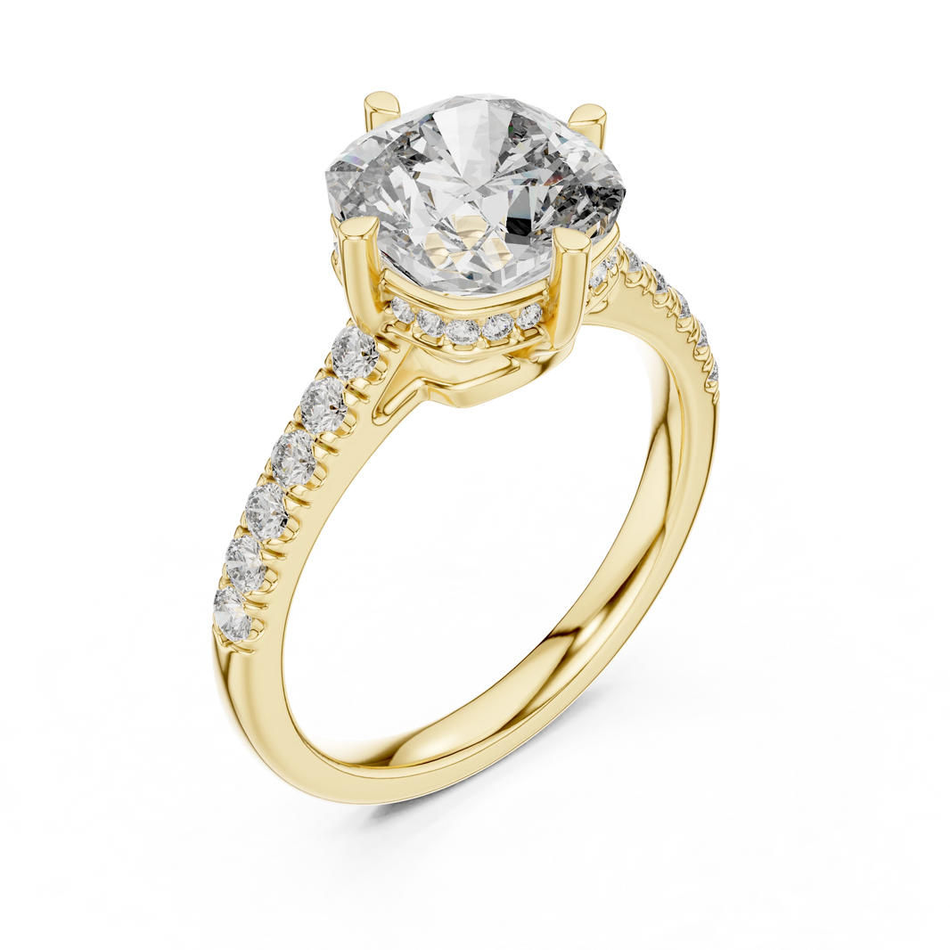 Cushion Compass Prong Hidden Halo Moissanite Engagement Ring in yellow 925 sterling silver, view 2