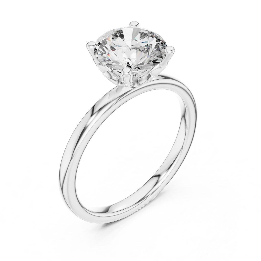 Round Lotus Basket Moissanite Solitaire Engagement Ring in white 925 sterling silver, view 2