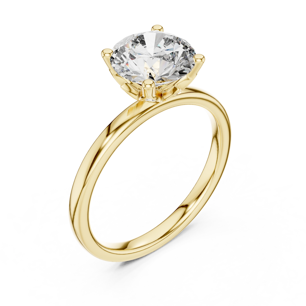 Round Lotus Basket Moissanite Solitaire Engagement Ring in yellow 925 sterling silver, view 2