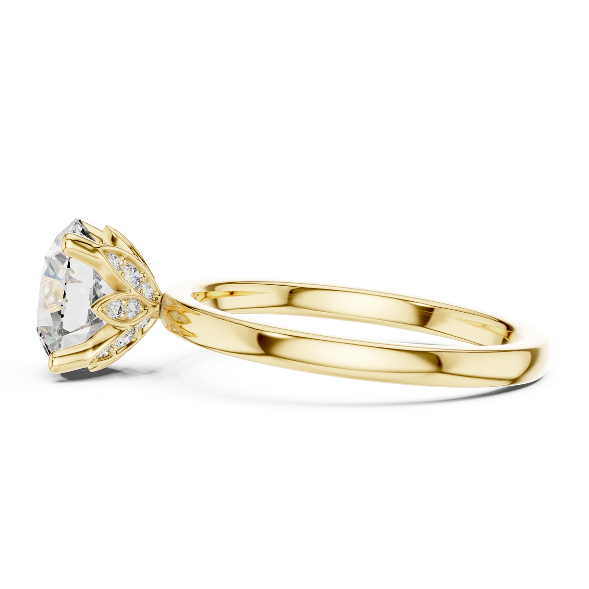 Round Lotus Basket Moissanite Solitaire Engagement Ring in yellow 925 sterling silver, view 3