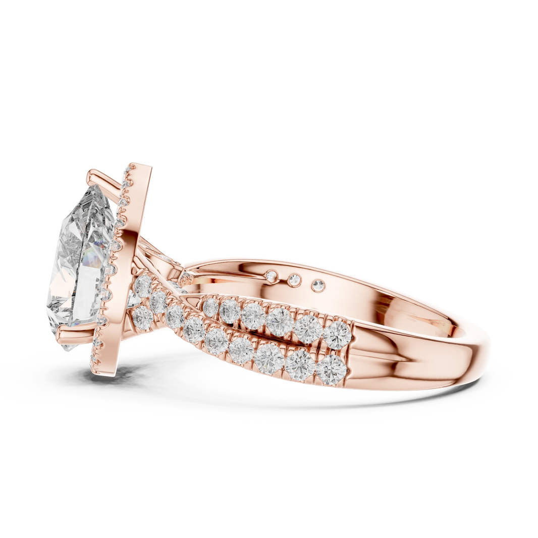 Pear Halo Crossover Pavé Moissanite Engagement Ring in rose 925 sterling silver, view 3