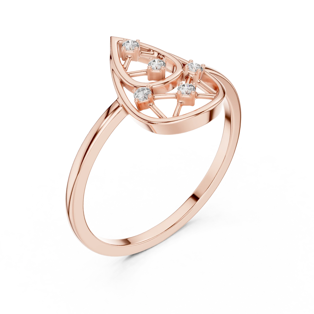 Open Teardrop Lattice Five Stone Moissanite Ring in rose 925 sterling silver, view 2