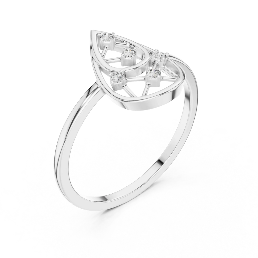 Open Teardrop Lattice Five Stone Moissanite Ring in white 925 sterling silver, view 2