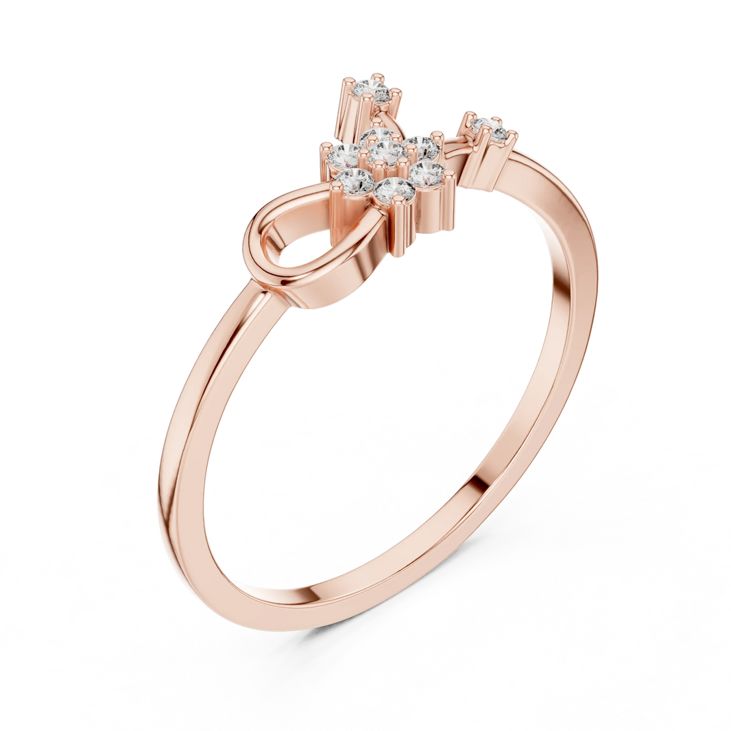 Love Knot Loop Flower Cluster Moissanite Ring in rose 925 sterling silver, view 2