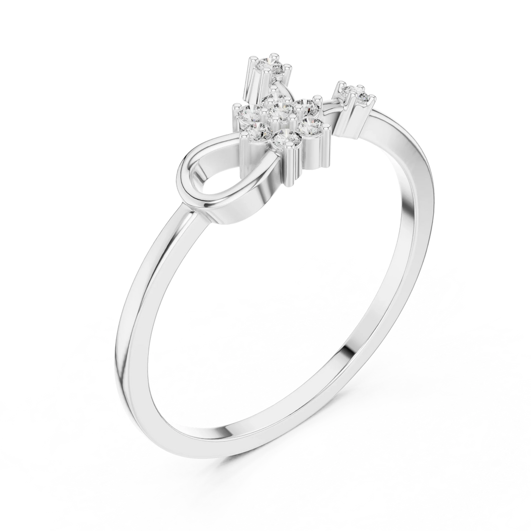 Love Knot Loop Flower Cluster Moissanite Ring in white 925 sterling silver, view 2