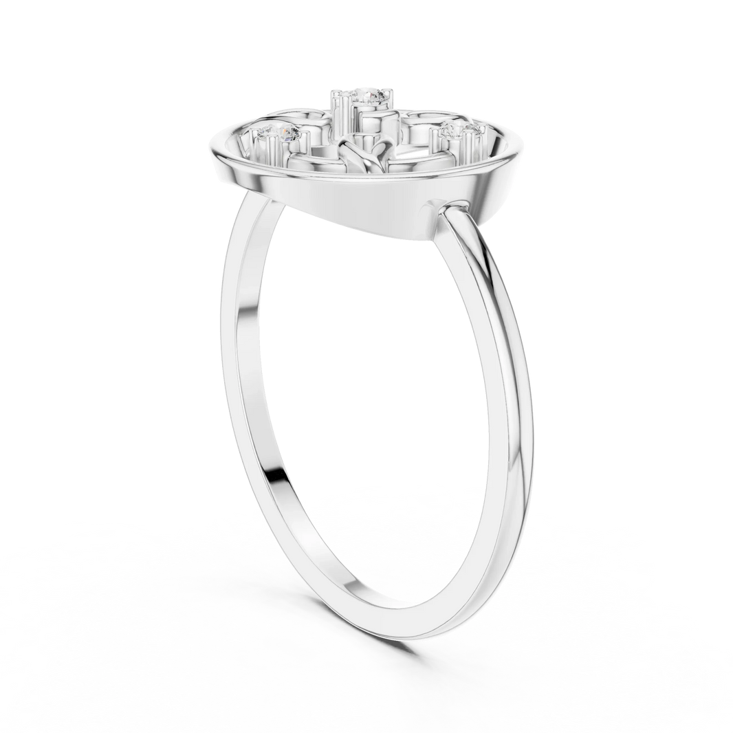 Open Circle Paisley Four Stone Moissanite Ring in white 925 sterling silver, view 1