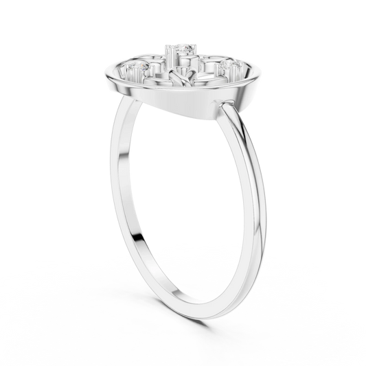 Open Circle Paisley Four Stone Moissanite Ring in white 925 sterling silver, view 1