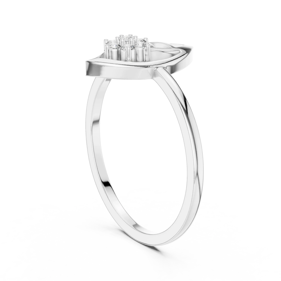 Open Marquise Swirl Flower Cluster Moissanite Ring in white 925 sterling silver, view 1