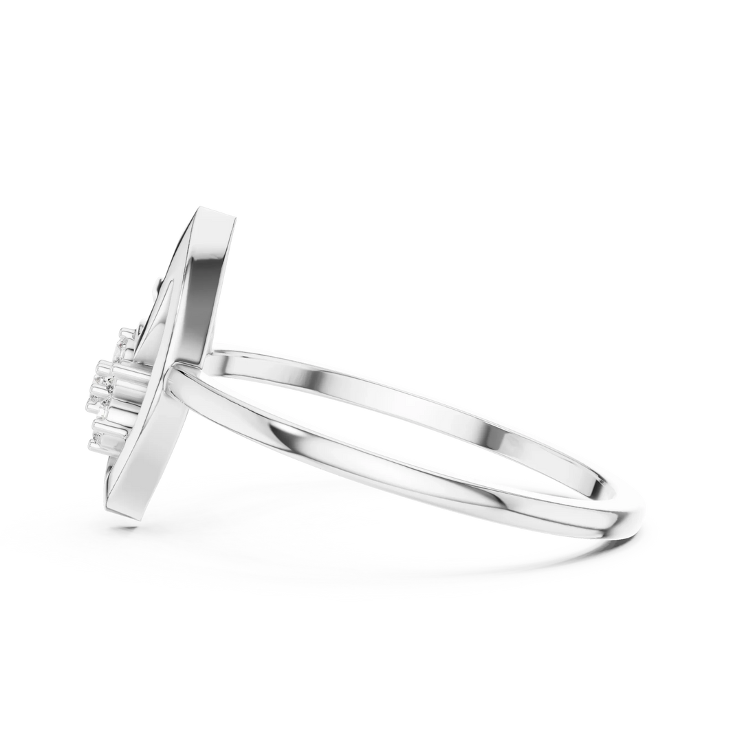 Open Marquise Swirl Flower Cluster Moissanite Ring in white 925 sterling silver, view 3