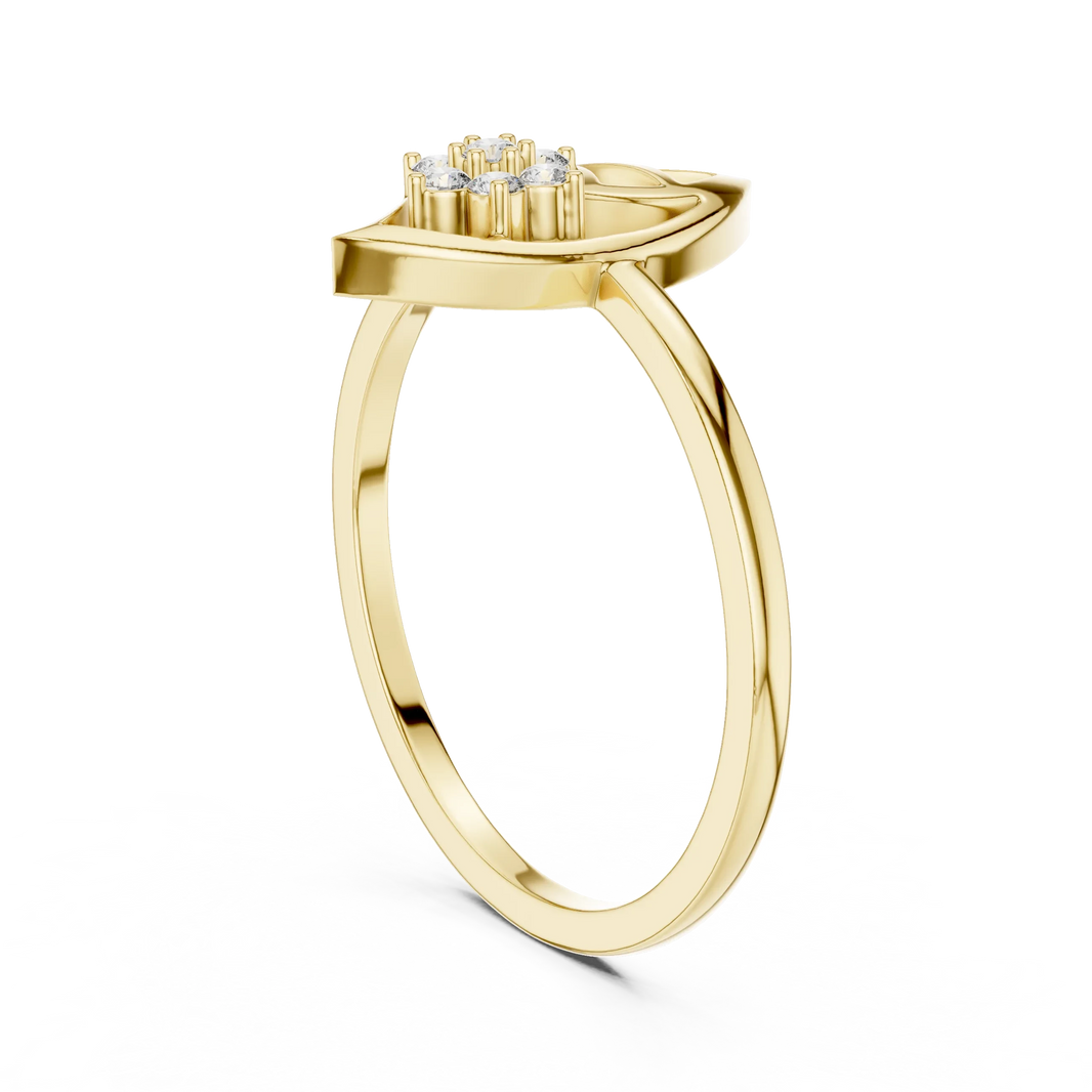 Open Marquise Swirl Flower Cluster Moissanite Ring in yellow 925 sterling silver, view 1