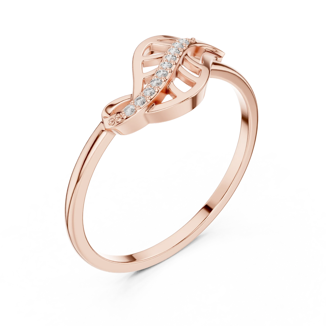 Curled Openwork Leaf Pavé Vein Moissanite Ring in rose 925 sterling silver, view 2
