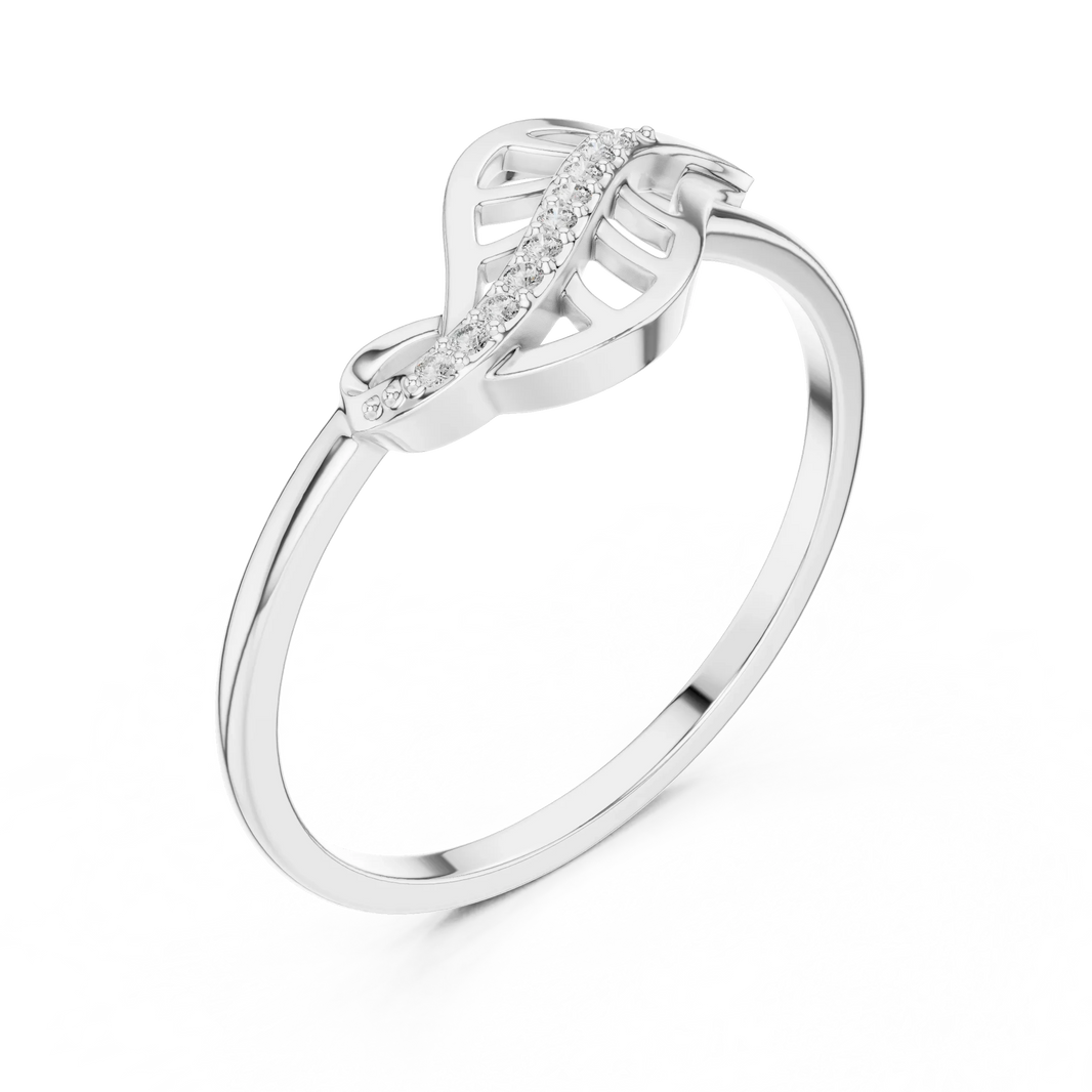 Curled Openwork Leaf Pavé Vein Moissanite Ring in white 925 sterling silver, view 2