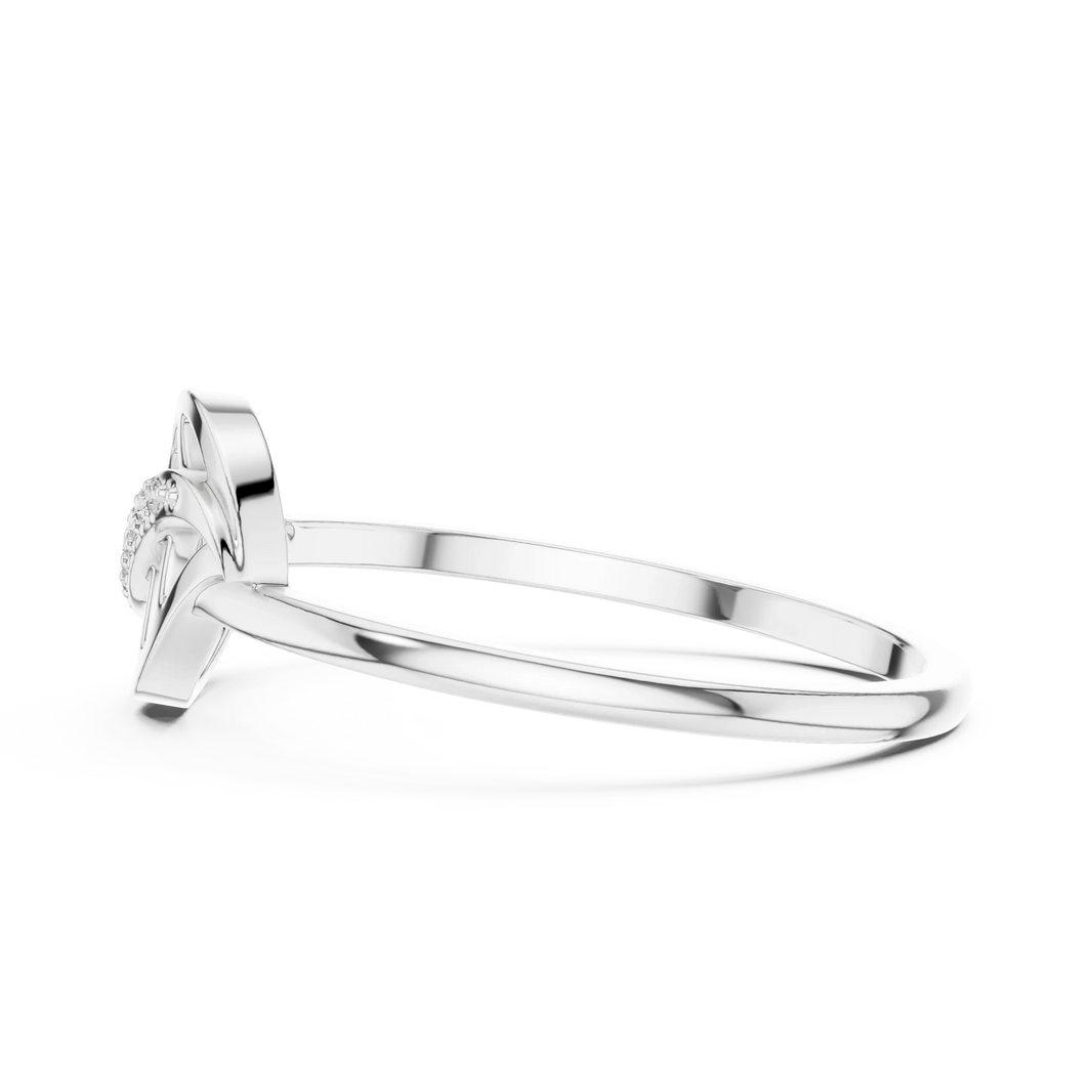 Curled Openwork Leaf Pavé Vein Moissanite Ring in white 925 sterling silver, view 3