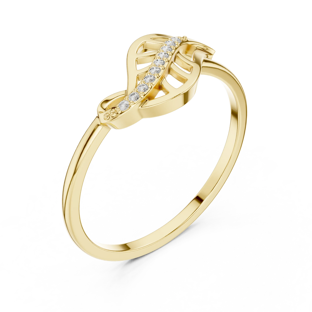 Curled Openwork Leaf Pavé Vein Moissanite Ring in yellow 925 sterling silver, view 2