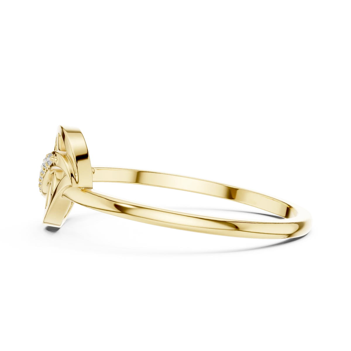 Curled Openwork Leaf Pavé Vein Moissanite Ring in yellow 925 sterling silver, view 3