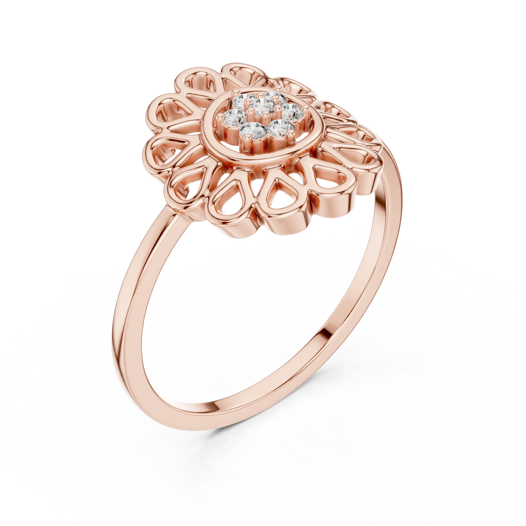 Openwork Daisy Petal Flower Cluster Moissanite Ring in rose 925 sterling silver, view 2