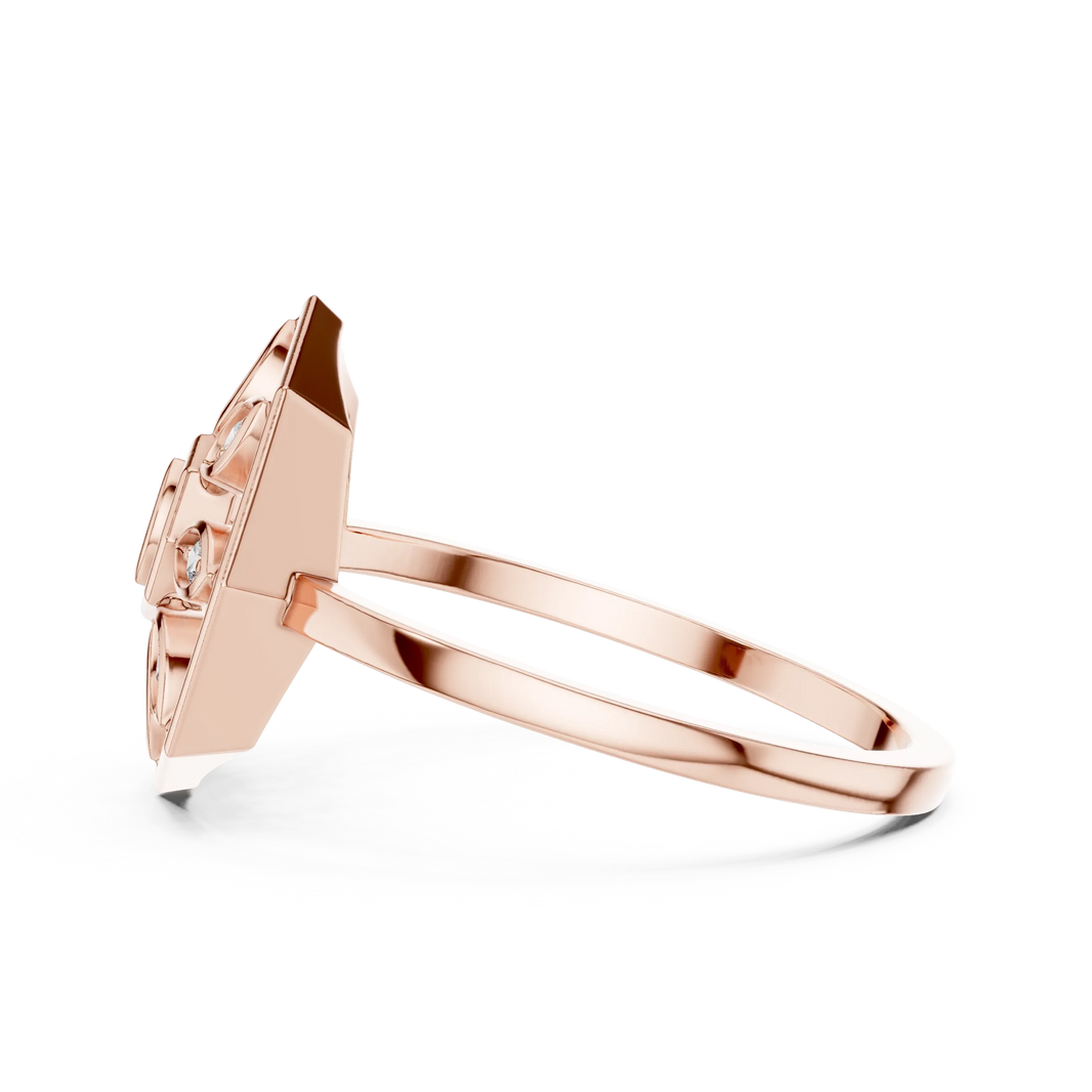 Octagon Marquise Petal Mandala Moissanite Ring in rose 925 sterling silver, view 3