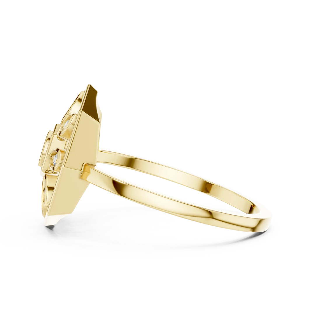 Octagon Marquise Petal Mandala Moissanite Ring in yellow 925 sterling silver, view 3