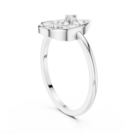 Open Pear Frame Twin Daisy Moissanite Ring in white 925 sterling silver, view 1