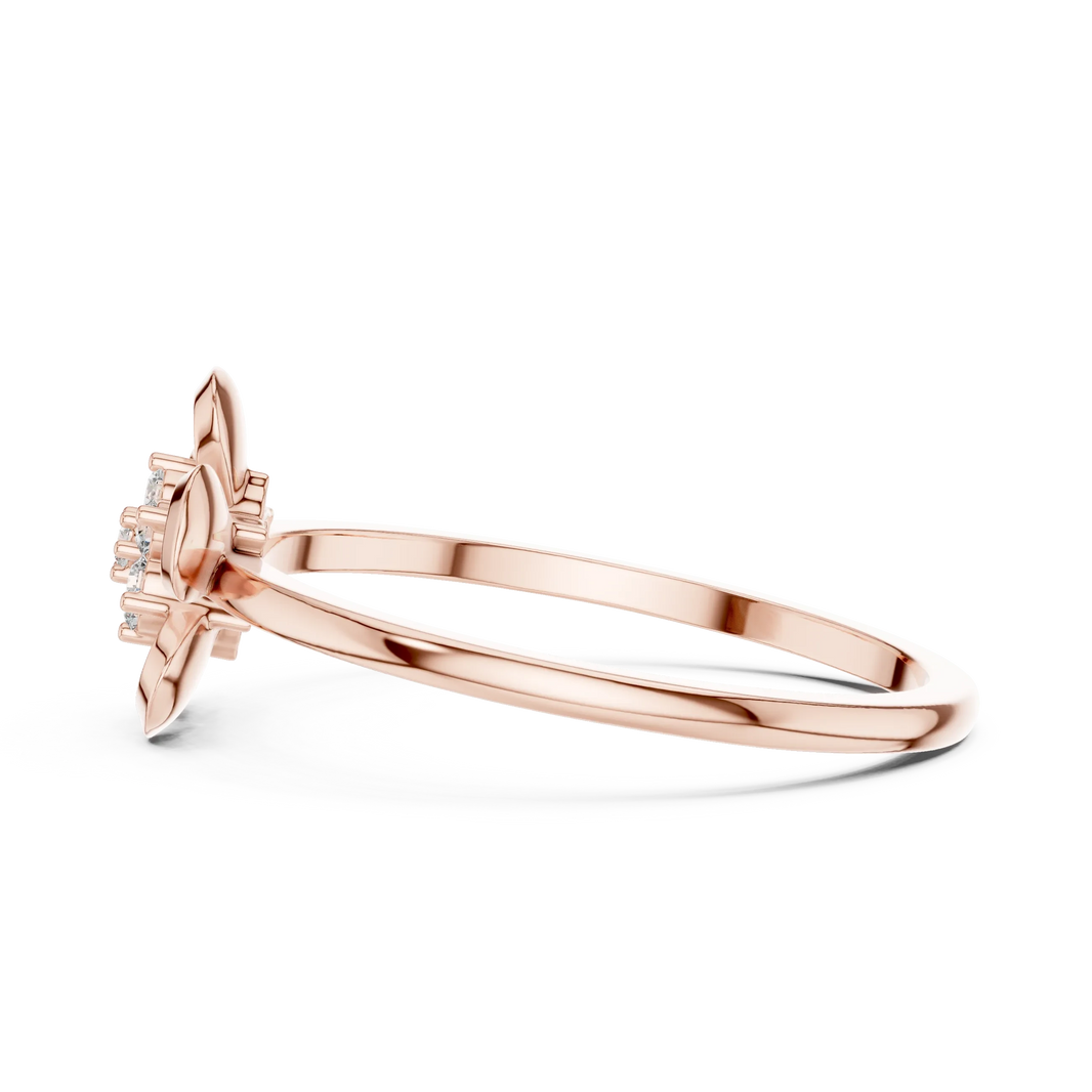 Domed Five Petal Flower Cluster Moissanite Ring in rose 925 sterling silver, view 3