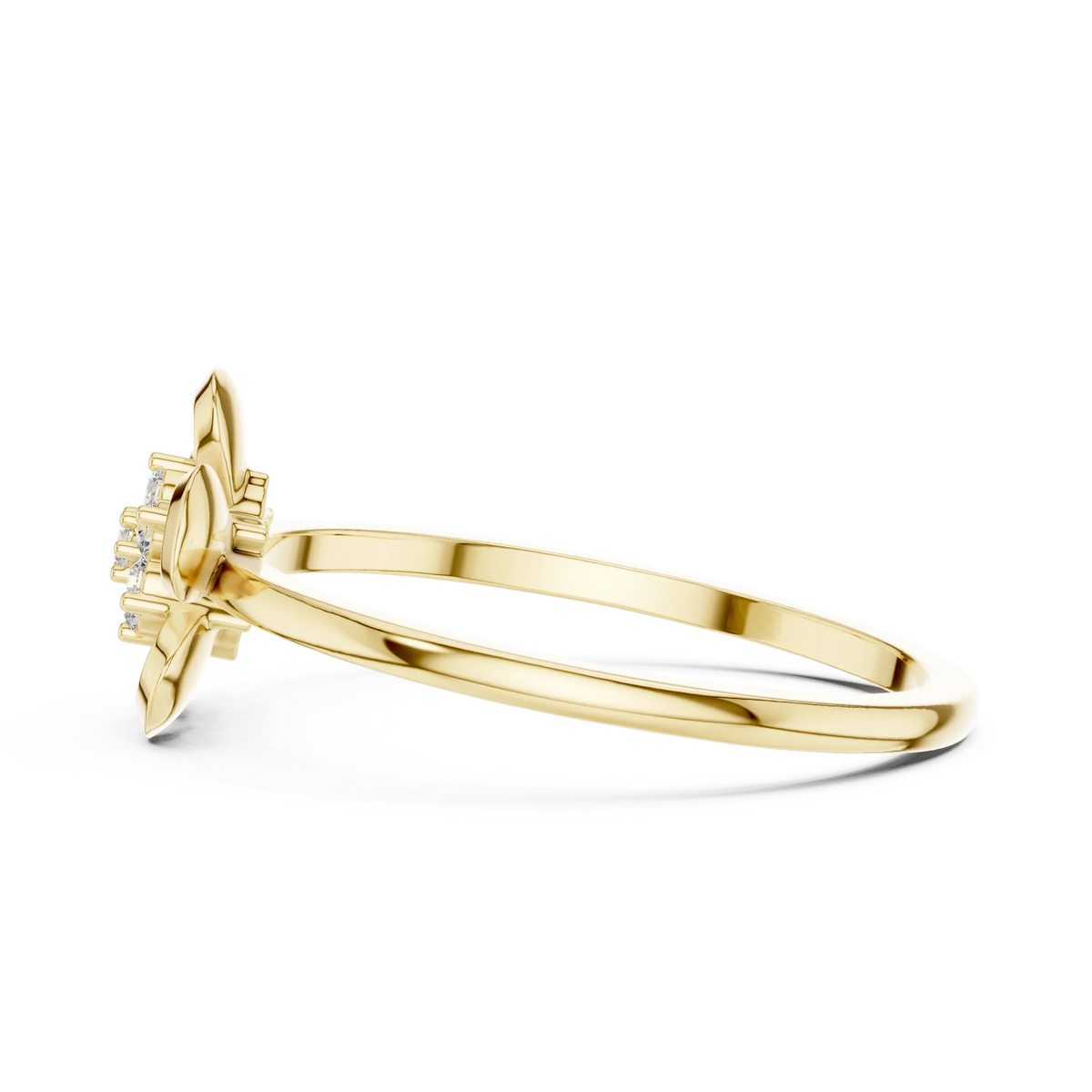 Domed Five Petal Flower Cluster Moissanite Ring in yellow 925 sterling silver, view 3