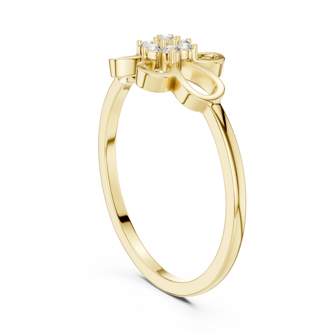 Open Loop Four Petal Flower Cluster Moissanite Ring in yellow 925 sterling silver, view 1