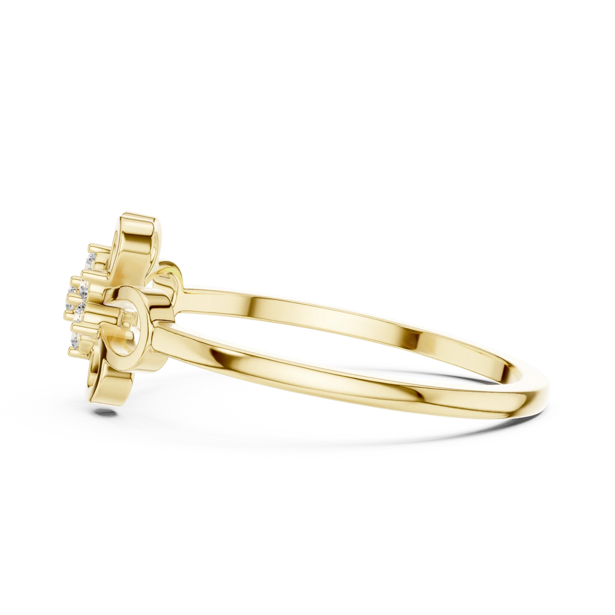 Open Loop Four Petal Flower Cluster Moissanite Ring in yellow 925 sterling silver, view 3