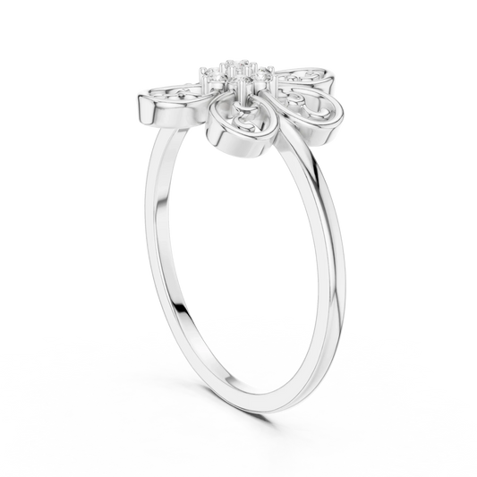 Filigree Scroll Six Petal Flower Cluster Moissanite Ring in white 925 sterling silver, view 1