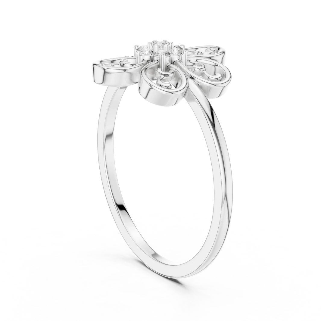 Filigree Scroll Six Petal Flower Cluster Moissanite Ring in white 925 sterling silver, view 1