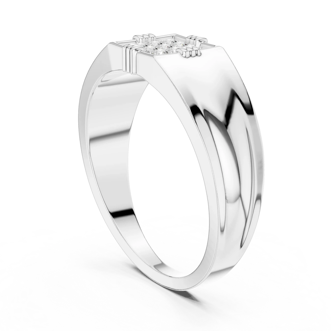 Square Nine Stone Cluster Signet Moissanite Ring in white 925 sterling silver, view 1