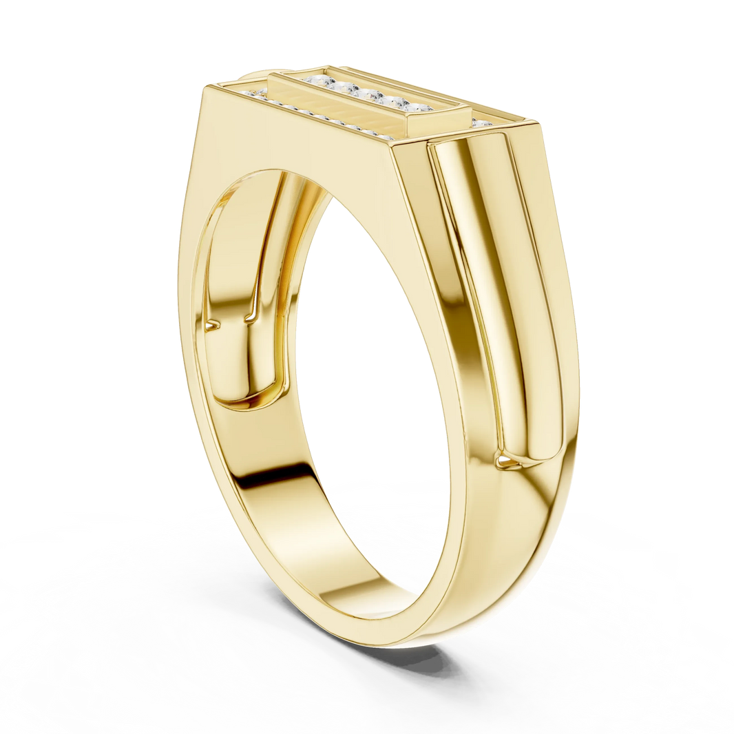 Rectangle Pavé Frame Five Stone Signet Moissanite Ring in yellow 925 sterling silver, view 1