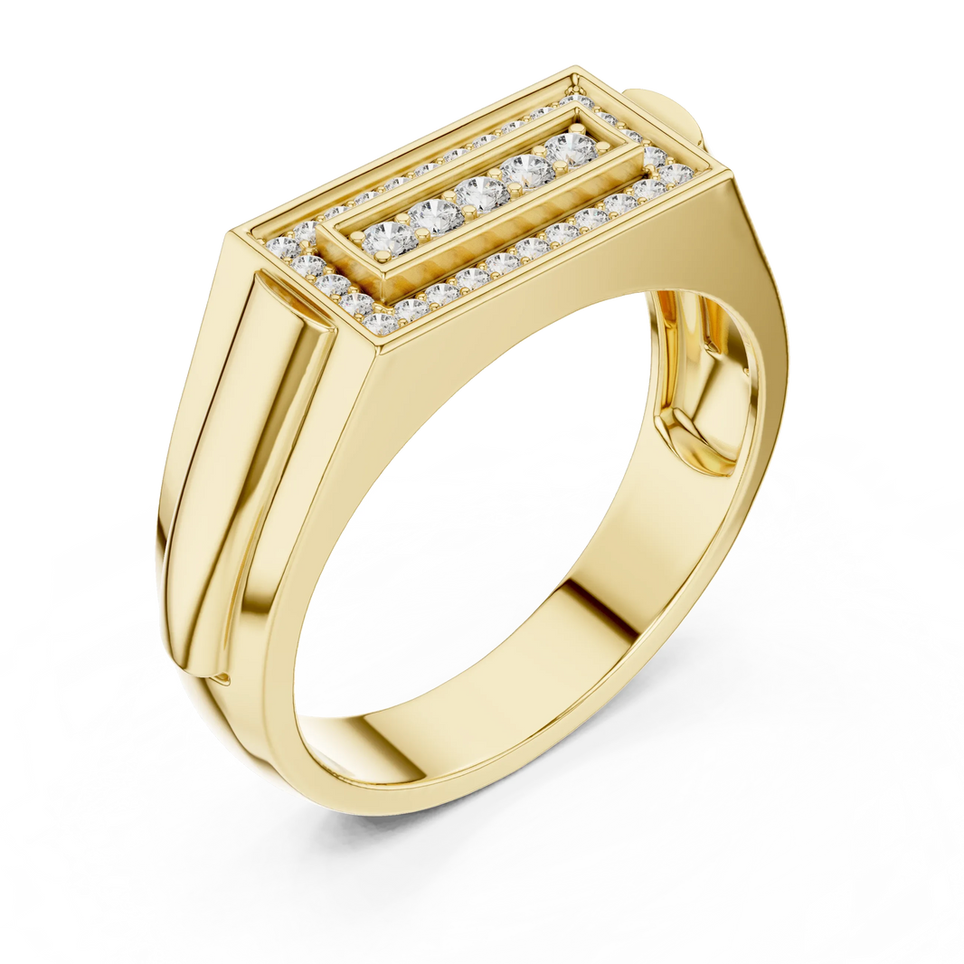 Rectangle Pavé Frame Five Stone Signet Moissanite Ring in yellow 925 sterling silver, view 2