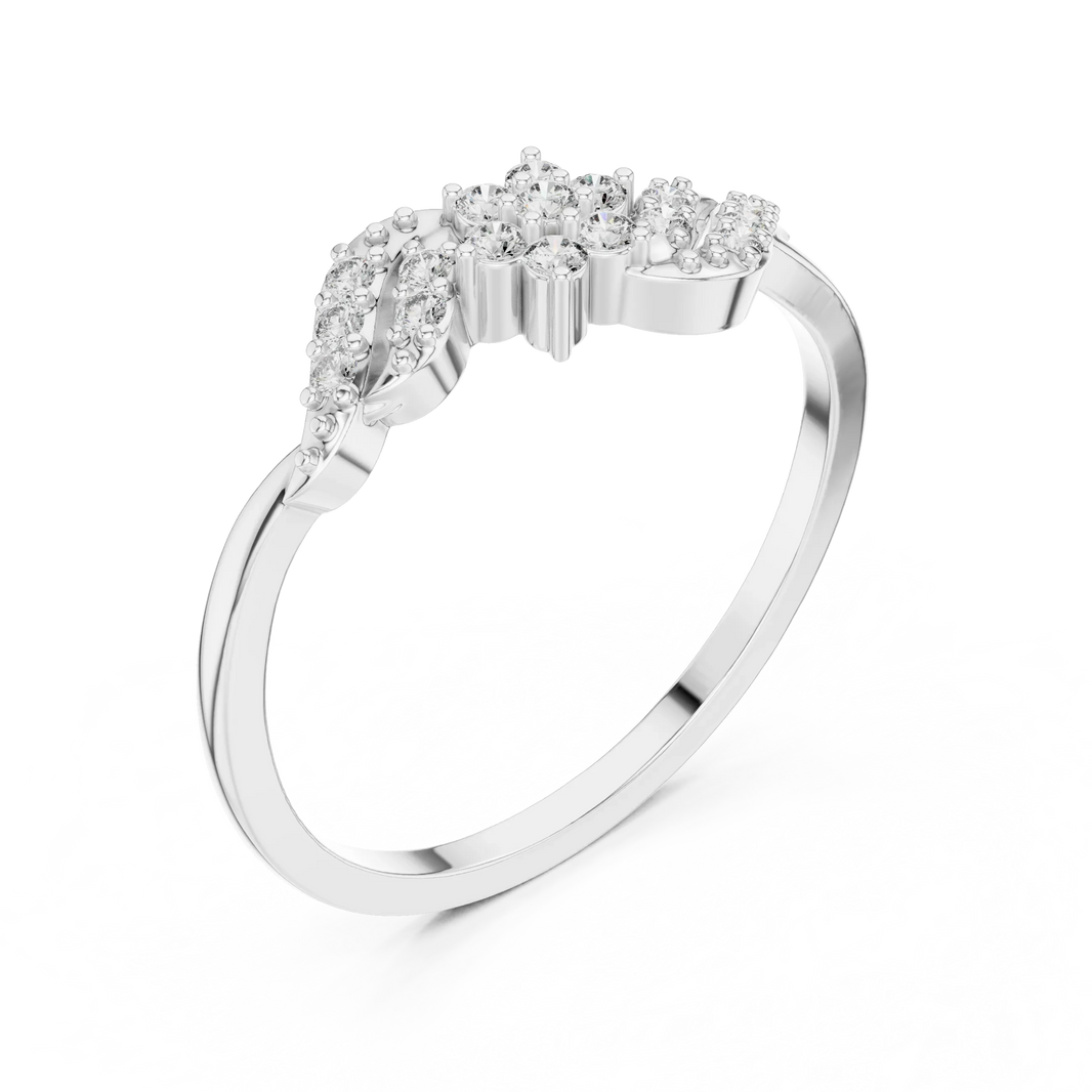 Bypass Swirl Leaf Flower Cluster Moissanite Ring in white 925 sterling silver, view 2
