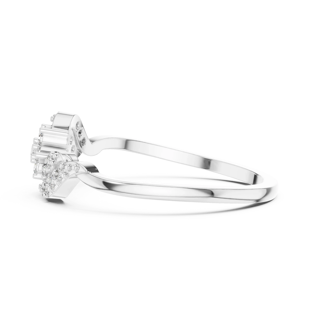 Bypass Swirl Leaf Flower Cluster Moissanite Ring in white 925 sterling silver, view 3