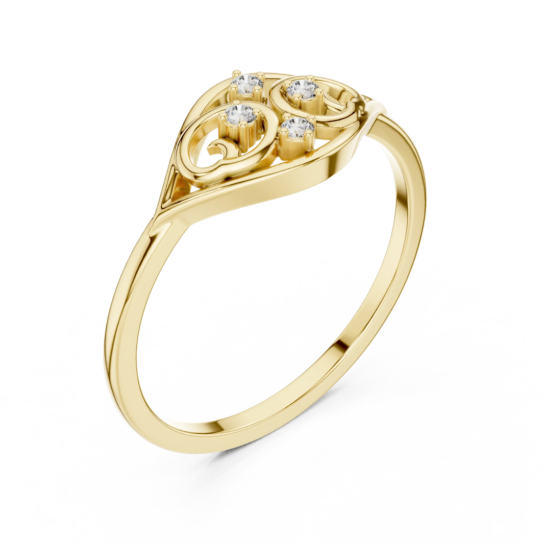 Open Eye Scroll Four Stone Moissanite Ring in yellow 925 sterling silver, view 2