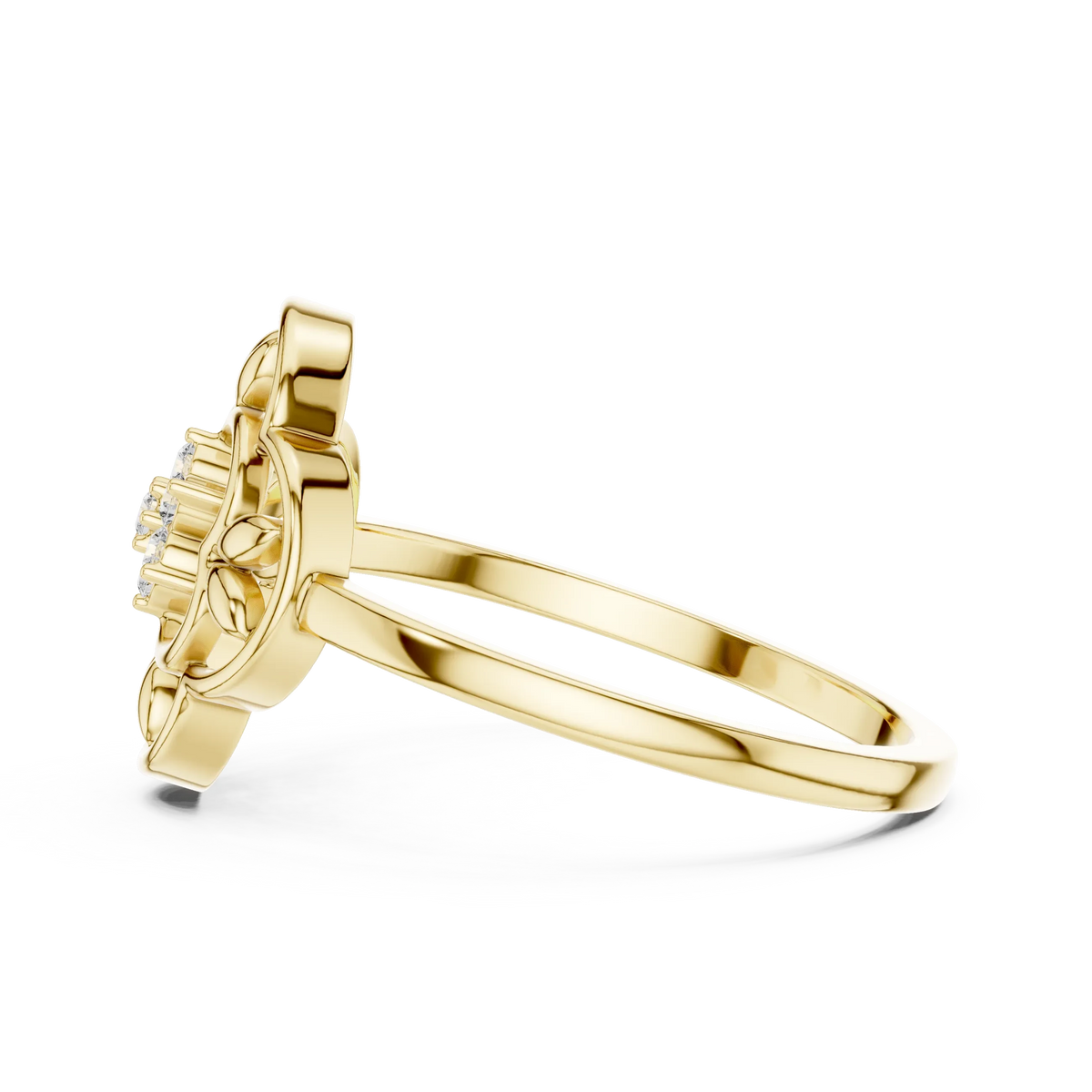 Openwork Quatrefoil Leaf Flower Cluster Moissanite Ring in yellow 925 sterling silver, view 3